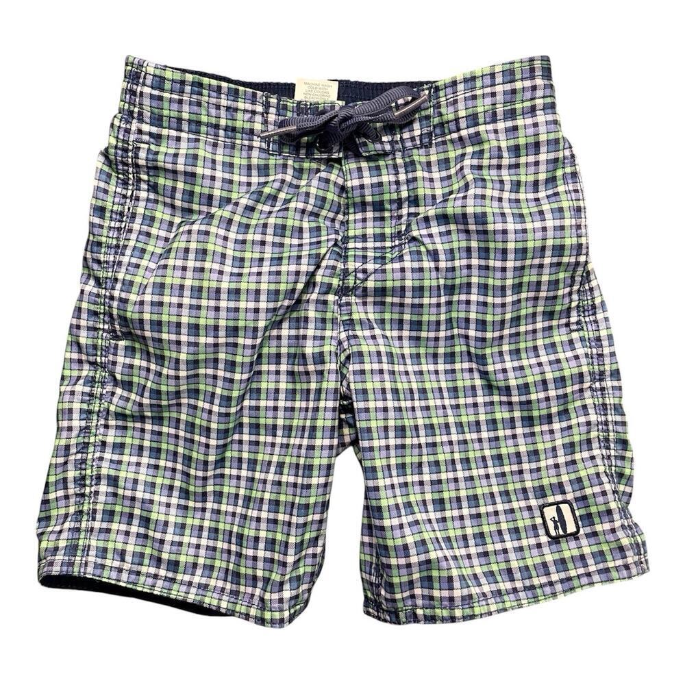 Johnnie O Board Short Boys Sz 4 Blue White Plaid Swim Trunks Mesh Liner …